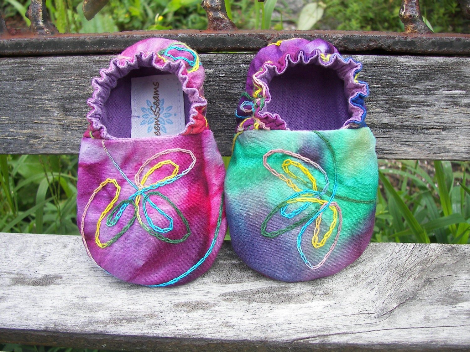 Slip on Baby shoes--flower embroidered--tye-dye--batik
