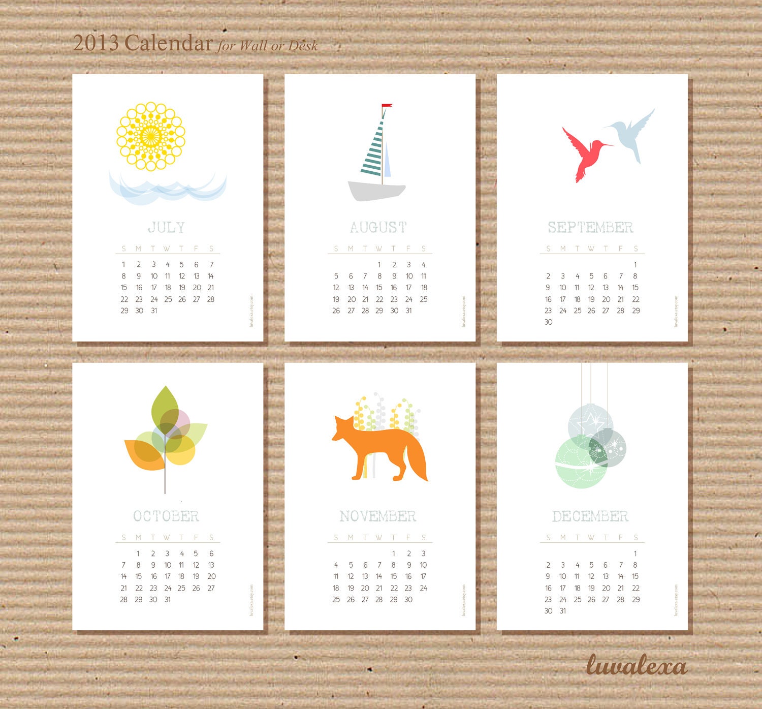 2013 Printable Calendar Desktop or Wall, INSTANT DOWNLOAD, PDF File - Gift Idea, Party Favor, Corporate Gift