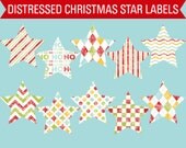 Buy 2 Get 1 FREE Jolly Christmas Distressed Star Printable Labels Tags Ornaments Instant Download Il_170x135