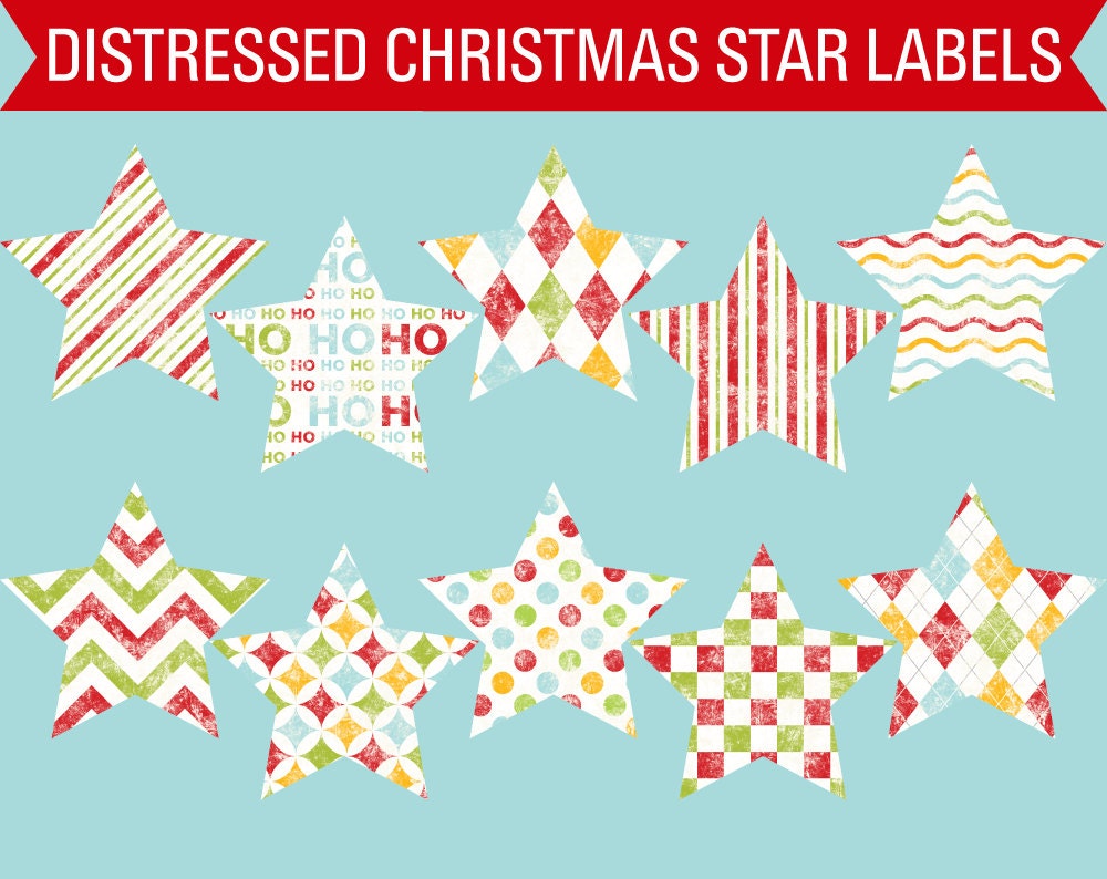 50% Off SALE Jolly Christmas Distressed Star Printable Labels Tags Ornaments Instant Download Il_570xn