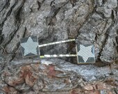 Scrabble Tile Hair Clips Bobby Pins Black Silver Star