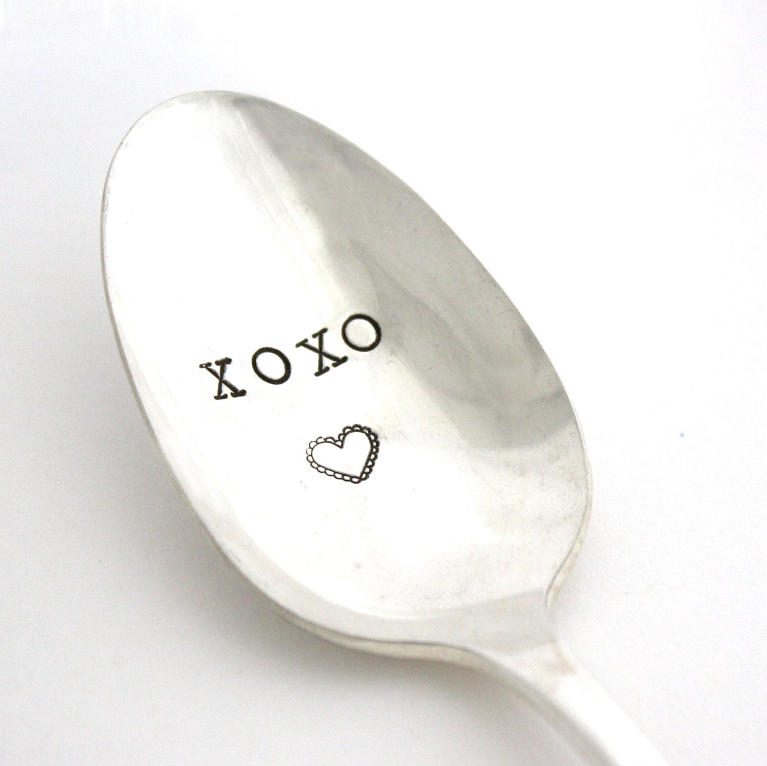 XOXO with a Heart. Coffee spoon or Ice Cream spoon for your sweetheart. Hand stamped silverware for Mothers Day or just because.