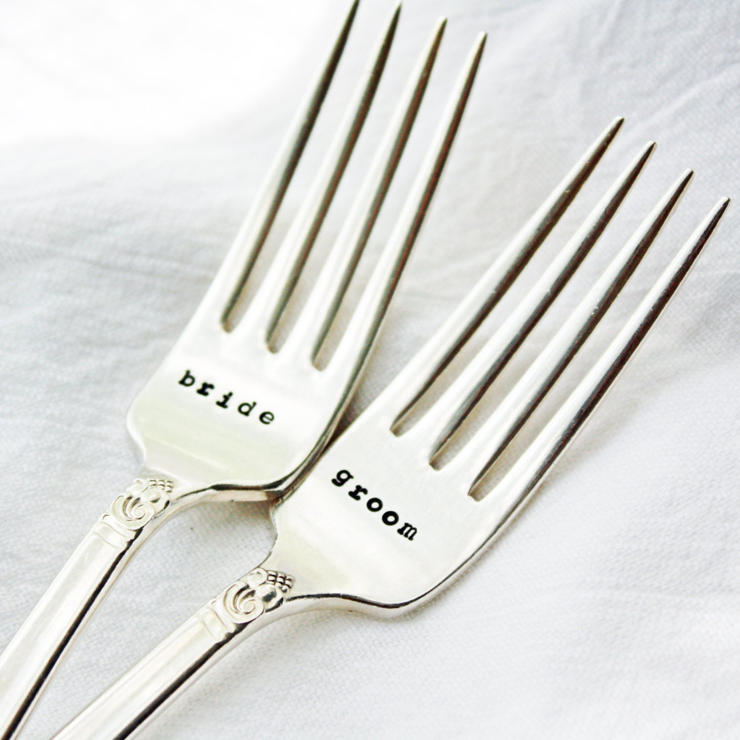 Bride and Groom Table Setting- food safe vintage wedding forks for table setting or engagement gift. By MilkandHoneyLuxuries
