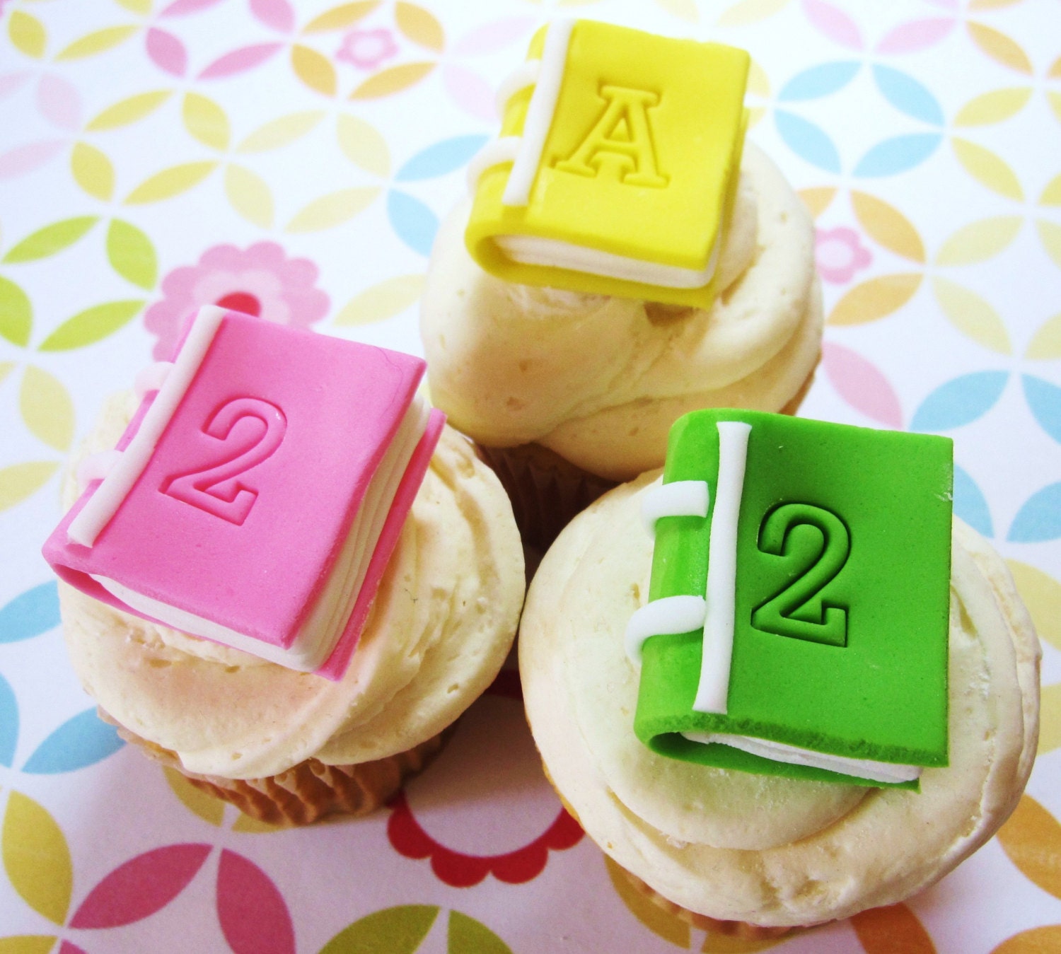 Book Worm Party Fondant Cupcake toppers for a book themed shower, bookworm Party or library lover