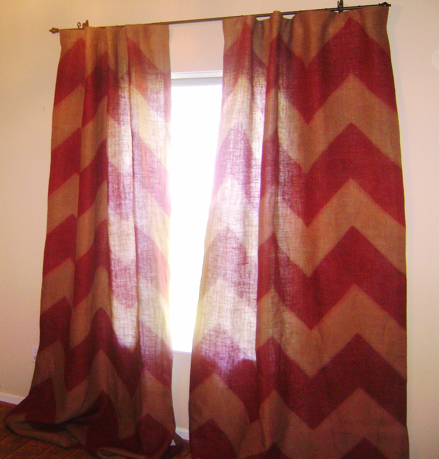 Burlap Farmhouse Red Chevron Curtains and Drapes