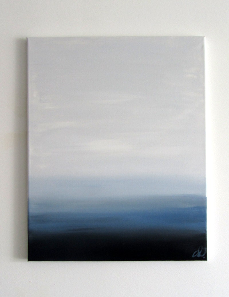No. 77 - Modern Abstract Painting 16" x 20" on regular 3/4" depth canvas - Blue, grey, and black