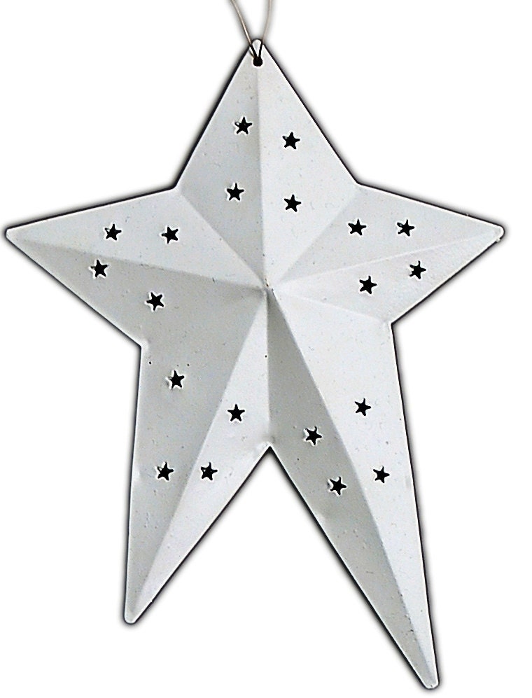 Tin Metal WHITE Barn STAR Ornament Sign  Hanging Country Primitive Americana Patriotic Decor