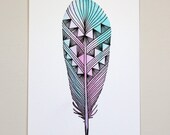Feather Watercolor Painting - Archival Art Print - 5x7 Pyramid Feather