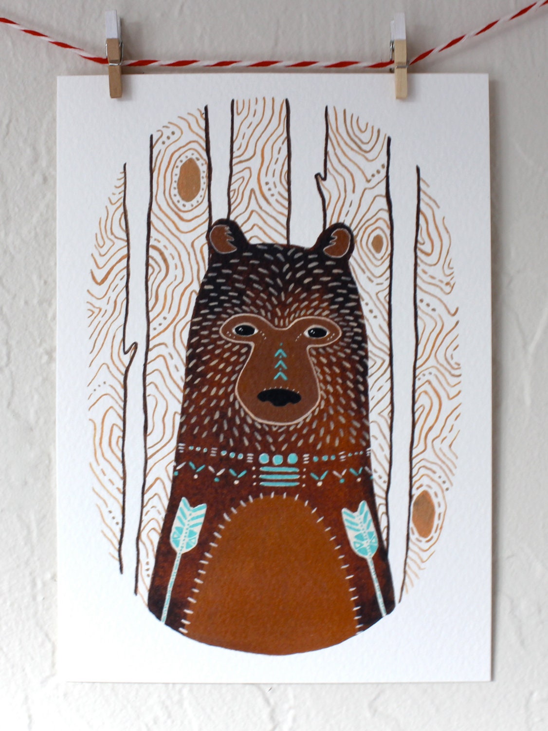 Bear Illustration Painting - Watercolor Art - Hunter, the Little Brown Bear by Marisa Redondo 8x10 Archival Print