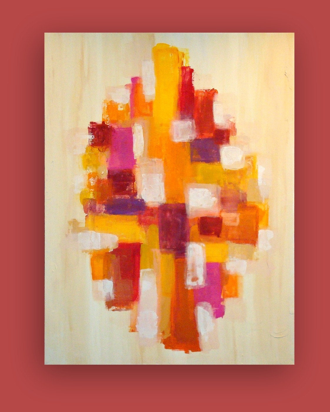Huge Original Abstract Painting Titled: AUTUMN LEAVES 36x48x1.5" by Ora Birenbaum