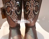 WINTER Silver Metallic Sheepskin Wool Boots with Crystal  Cross