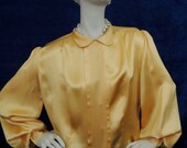 1940s Silk Blouse Vintage, Gold Silk Charmeuse, Sequin buttons, Poet Sleeves