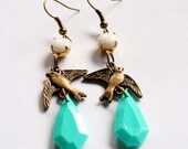 Teal Teardrop Swallow Earrings