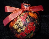 Fall Leaves and Flower Decoupage Glass Ornament