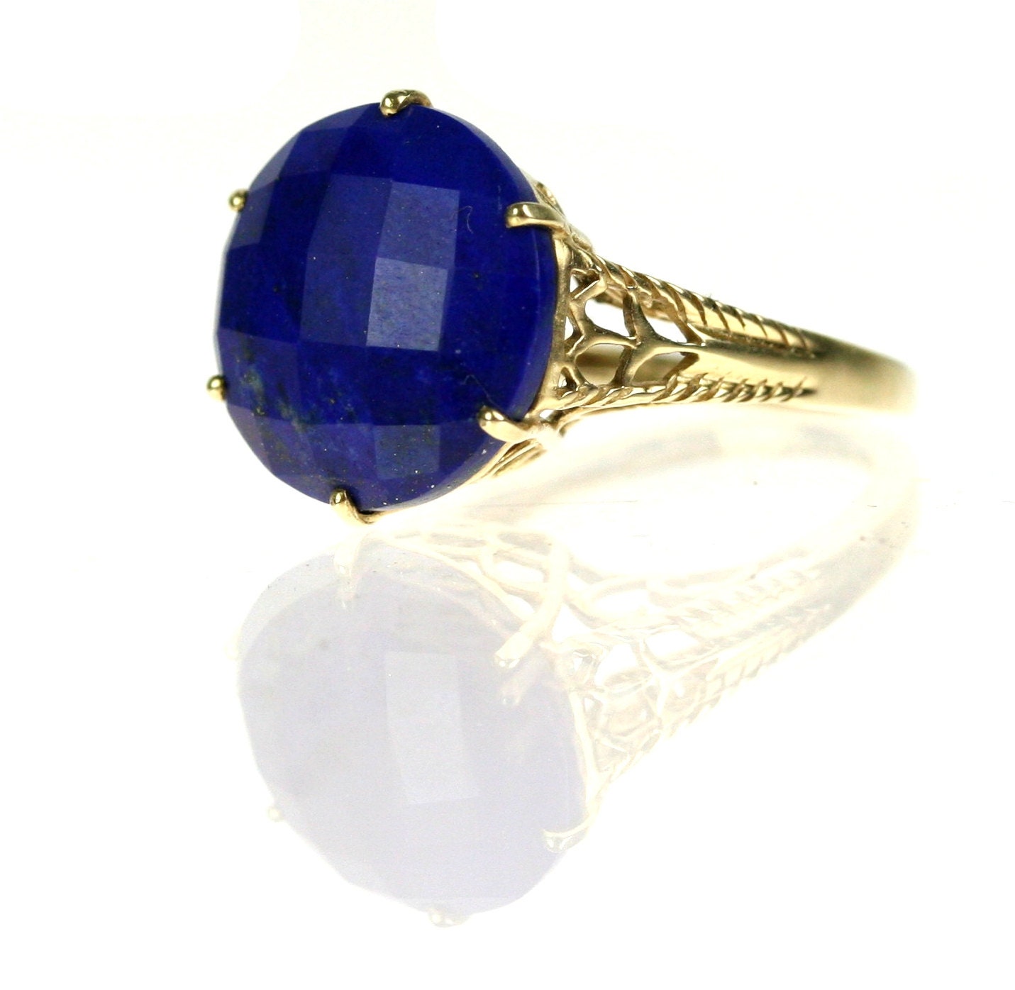 Vintage 10k Gold Lapis Lazuli Ring / Filigree / size 6.25