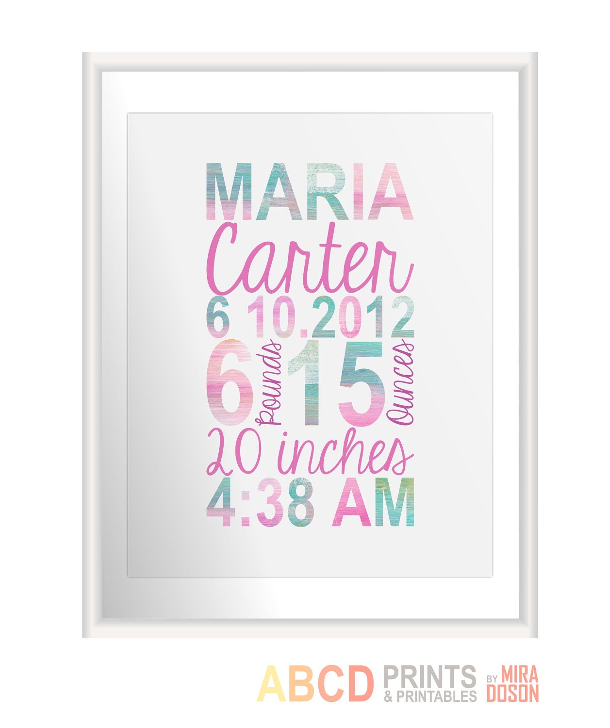 Birth stats, baby name print, nursery wall decor Personalized print 8x10, 11x14 or 16x20 PRINTABLE