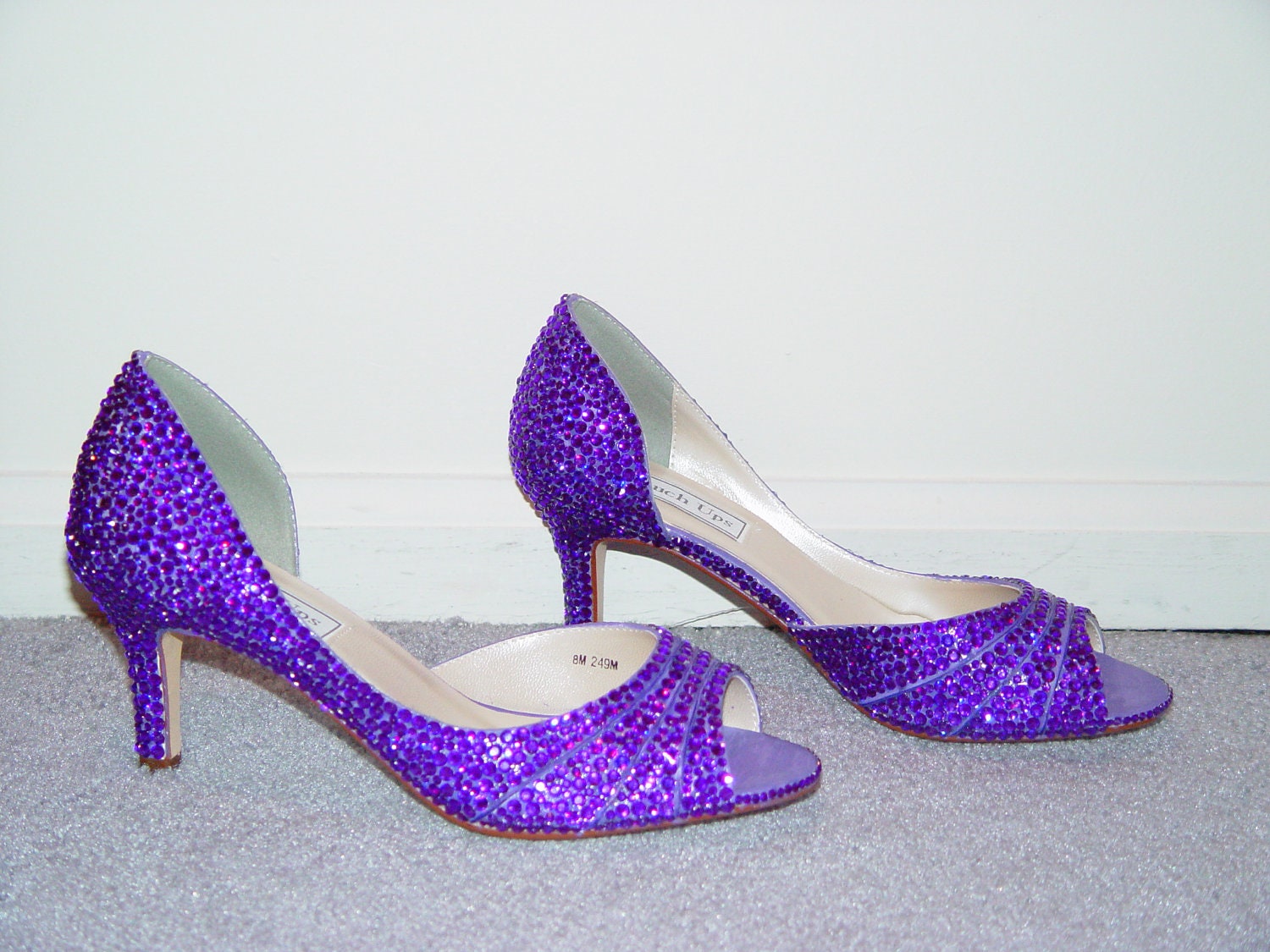 Hand Made Womens Christian Louboutin Style Pink Purple Rhinestone Low Heel Shoes