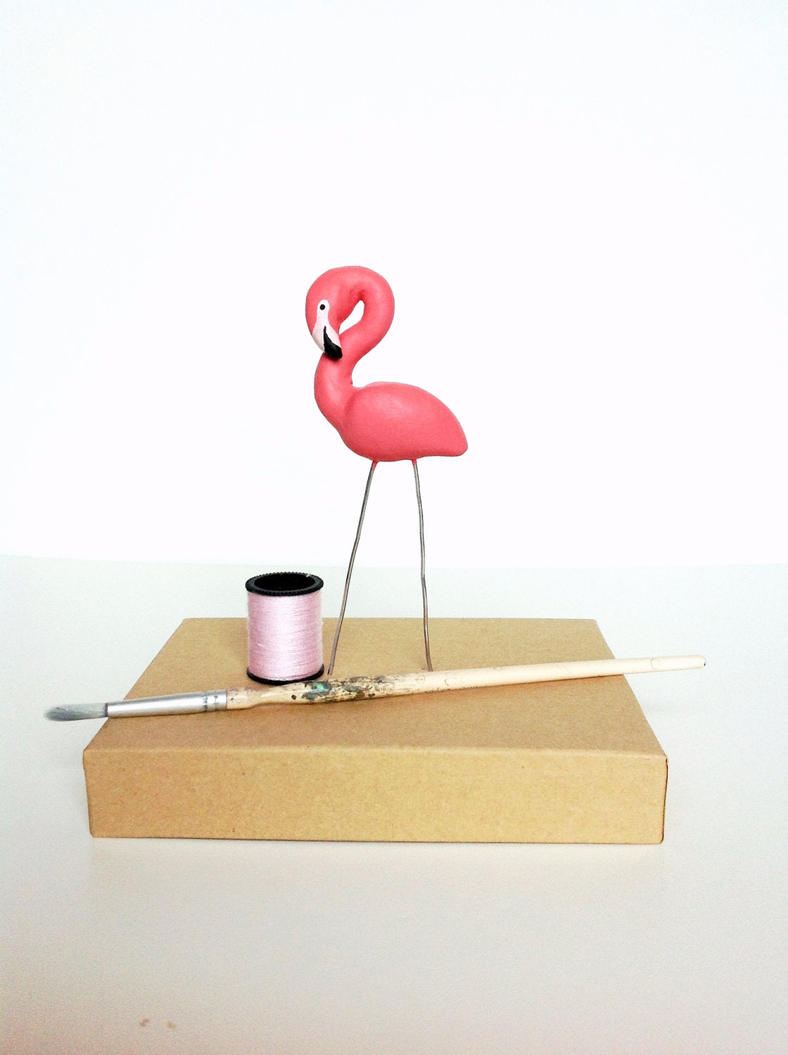 Miniature lawn flamingo - terrarium accessory - cake topper - potted plant - kitsch - hot pink - coral - bird  - alice in wonderland