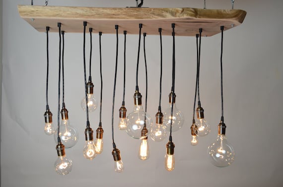 Live Edge Walnut Chandelier with Edison bulbs