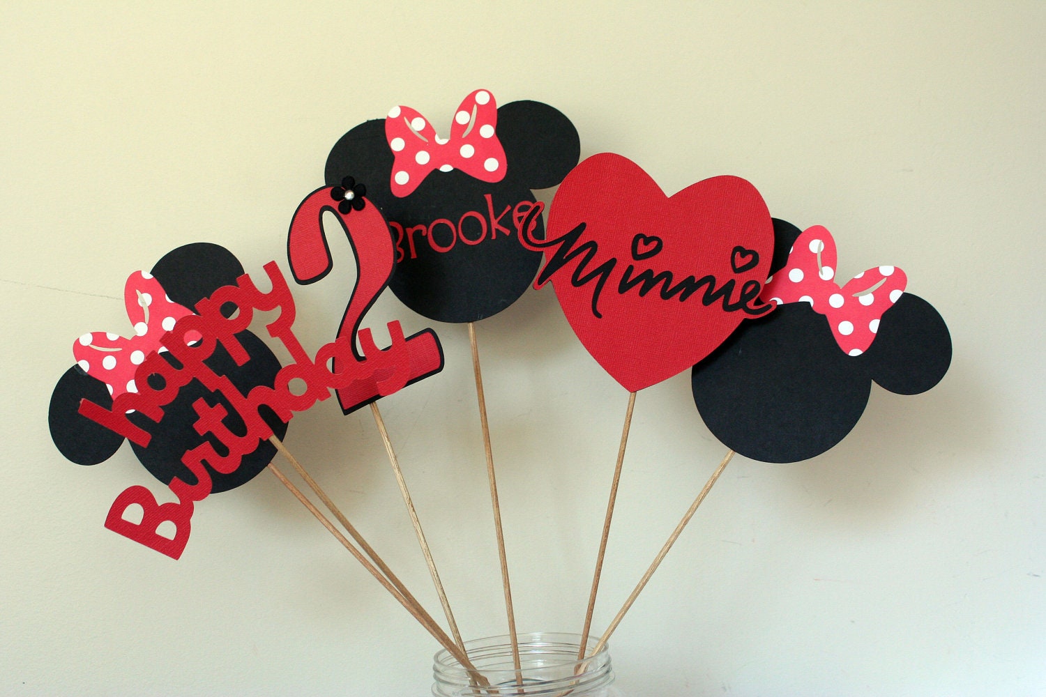 6 Piece Minnie Mouse Centerpiece red white and black, Minnie Mouse birthday party, Minnie Shower