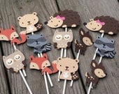 24 Woodland Animal Cupcake Toppers, forest animal, forest friends