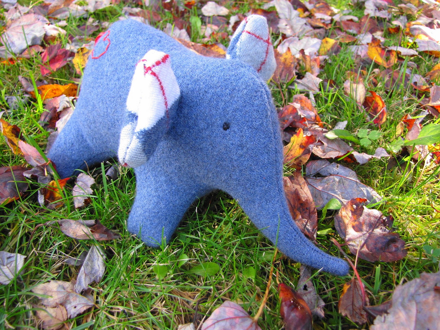 Stuffed Animal Wool Elephant Made From Recycled Sweaters