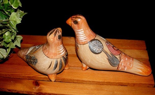 Mexico Pottery Birds Set Pair Home Decor Collectible Pigeons
