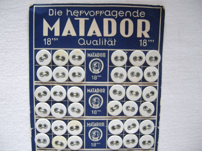 Small Vintage White Textile like Buttons on original card /German item  for vintage clothes  sewing repair, supply