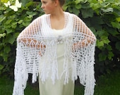 Lace Crochet Rectangle White Mohair Shawl Stole Wrap Neck Warmer Weddings Bride Bridesmaid