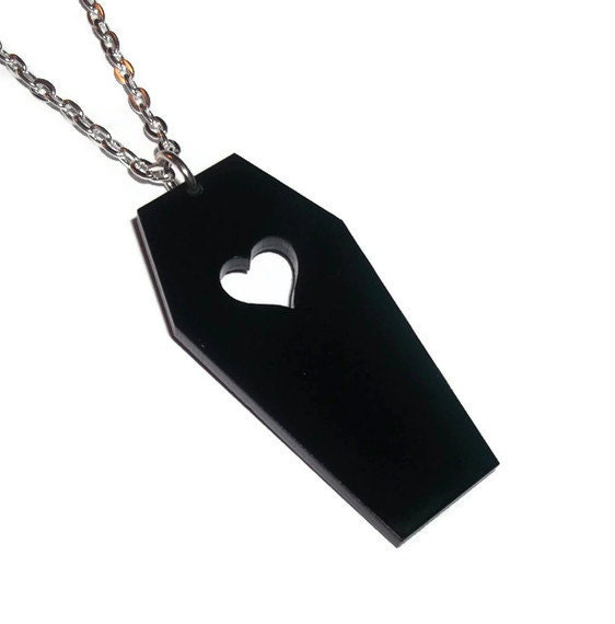 Coffin Necklace, Black Laser Cut Horror Pendant