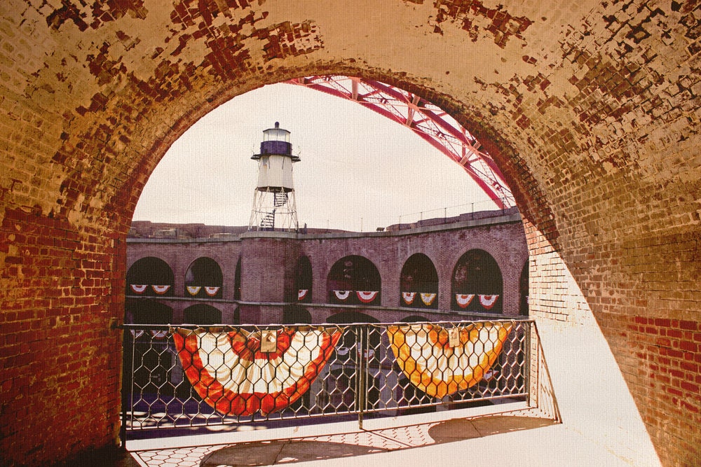 Golden Gate Bridge, San Francisco, red, historic, moody, texture, vintage look - Fort Point Lighthouse 8x12 photograph