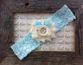 Wedding Garter- Ivory Vintage Wedding Bridal Toss Garter-Something Blue- Toss Garter