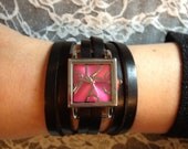 hot pink leather wrap watch