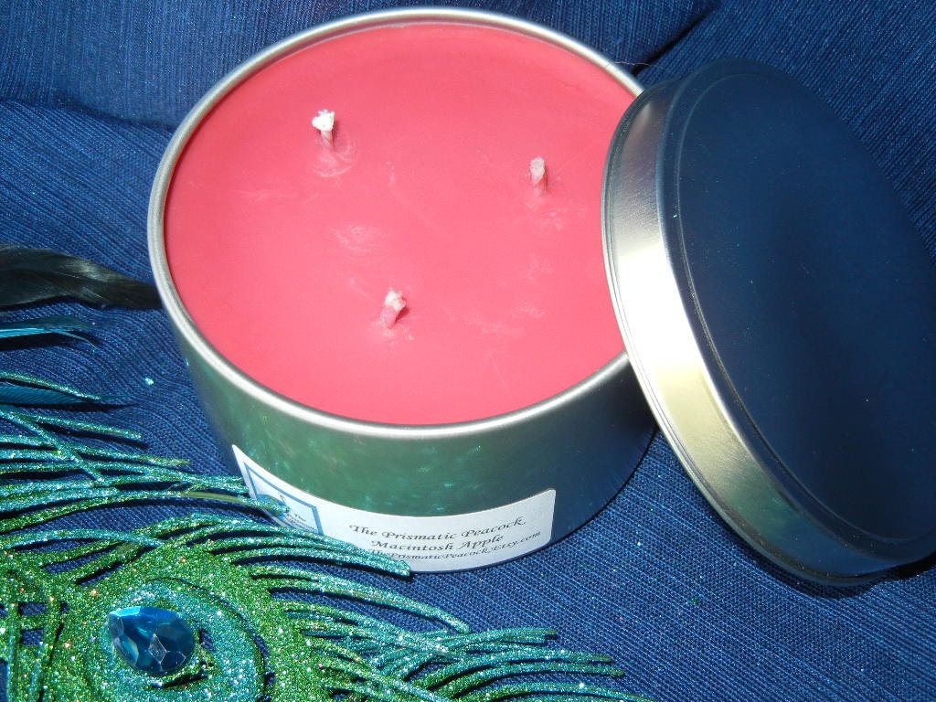 Soy Candle 16oz Travel Tin Macintosh Apple Triple Wicked Red Classic Fragrance