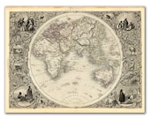 13x17" Antique World Map printed on parchment paper, Eastern Hemisphere 1851  , Vintage map, Europe - DejaVuPrintStore