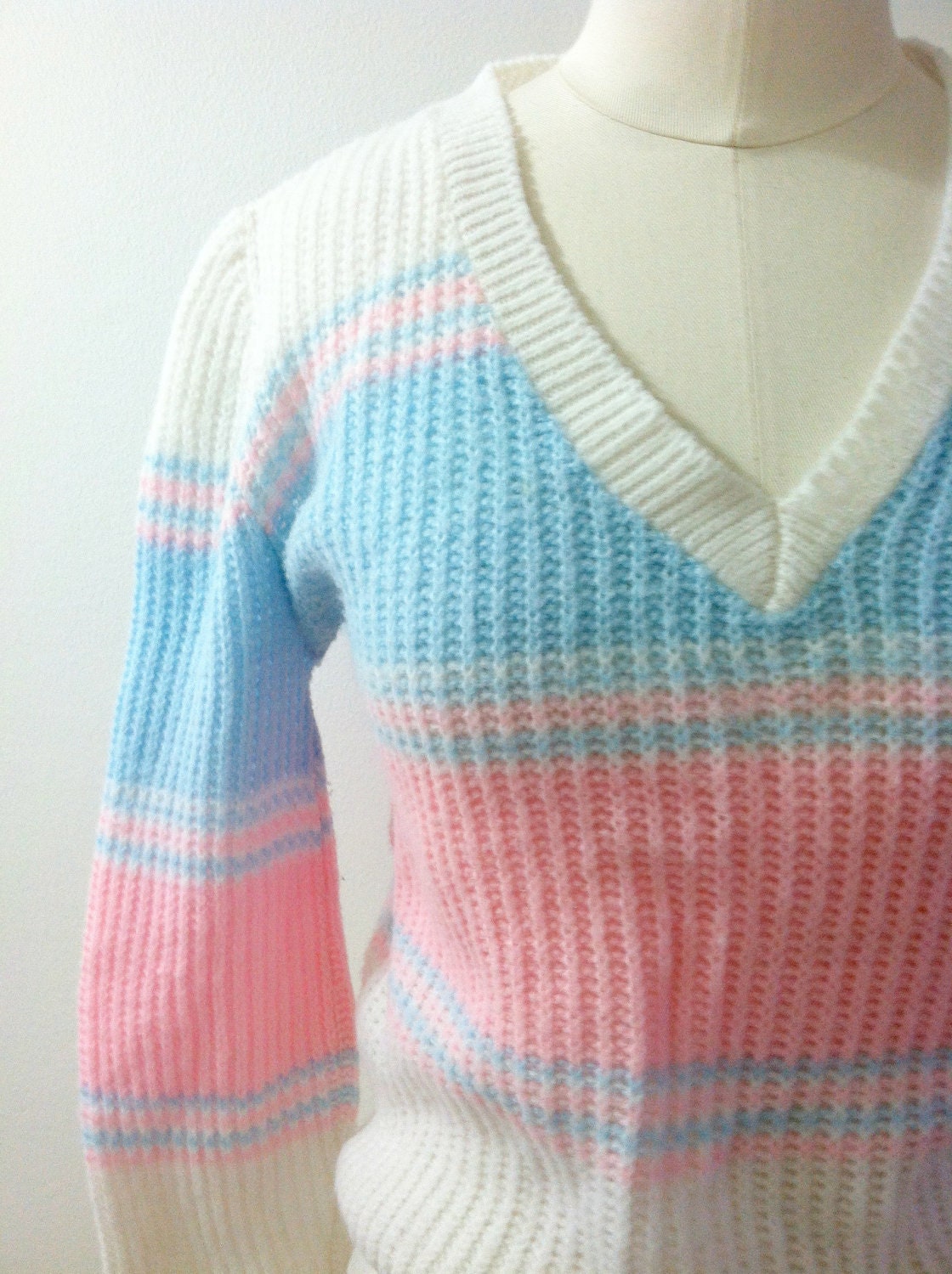 Vintage Pink & Blue Varsity Sweater 1980's