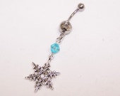 Snowflake, Charm, Turquoise, Blue, Swarovski, Crystal, Clear, Gem, Belly, Button, Piercing