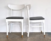 White Mid Century Chairs - Grey Wool Upholstry - charliesnest