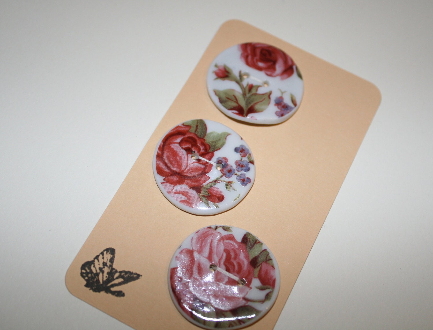 Ceramic Buttons, rose flowers, shabby chic, cottage style, porcelain