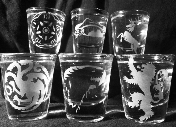 Set of 6 Game of Thrones Sigil Shot Glasses