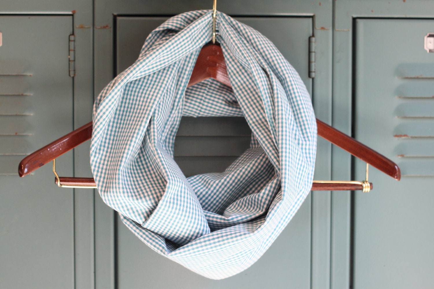 Teal & White Checked Infinity Scarf