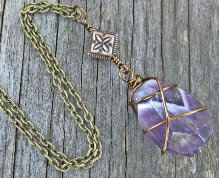 AMETHYST Bronze Virgo Sagittarius Capricorn Aquarius Pisces Reiki Healing Purple Necklace
