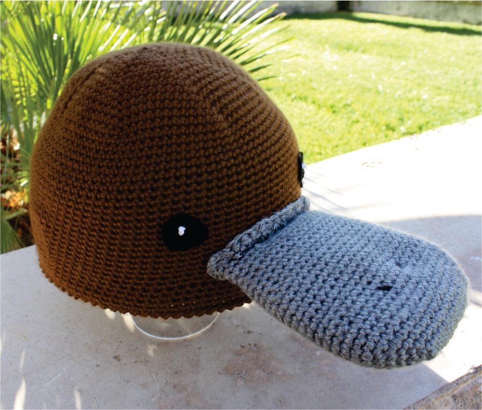 Platypus Handmade Hat with Duck Bill : Semi - Aquatic Marine Life Lover Kawaii Handmade Crochet Beanie Hat