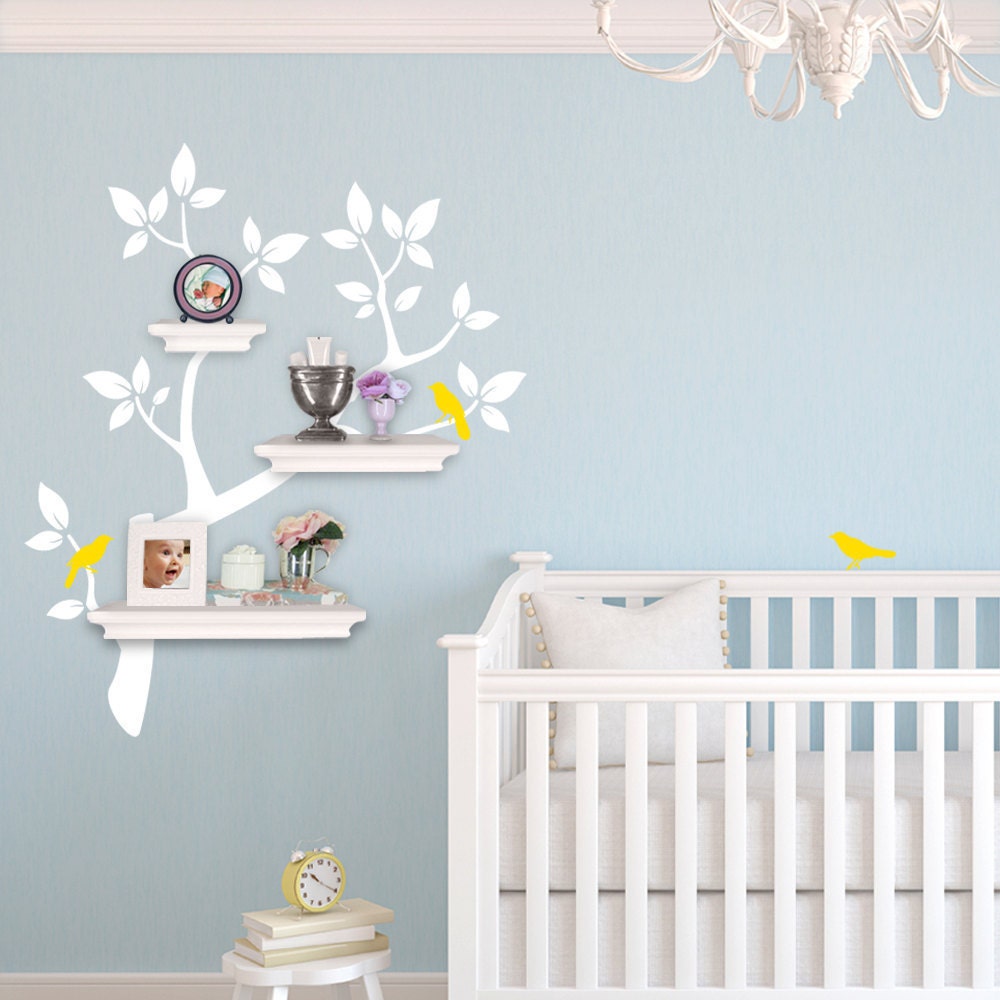 Tree Branch Decal with Birds for Shelves - Gender Neutral - Nursery Storage - Wall Organizer - Tree Wall Decals