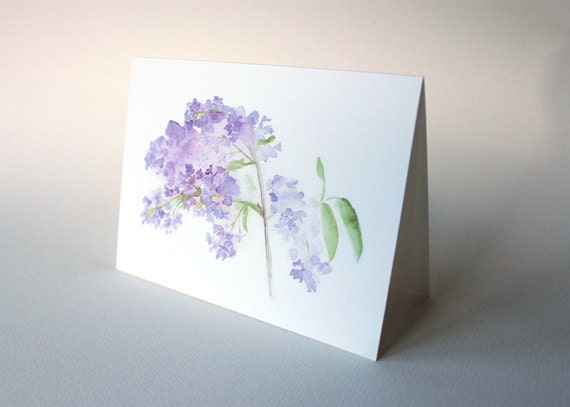 Lilacs Note Card - Watercolor Painting, Mauve Purple Flower, Floral, Botanical, Kraft Envelope, Art Card, Spring, Green, White - trowelandpaintbrush