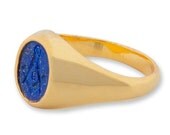 Lapis For Sealing Gold Plated Silver Engraved Masonic Ring