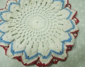 Vintage 7 inch red, white and blue hand crochet doily for sewing, housewares, handbags, pillows, home decor MarlenesAttic
