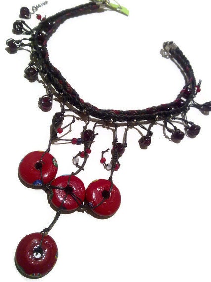 Free shipping Ethnic, Authentic hand made woven necklace with beads and leather, Mothers day,