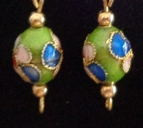 Lime Green Oval/Egg Shaped Cloisonne Earrings--Free Shipping in US