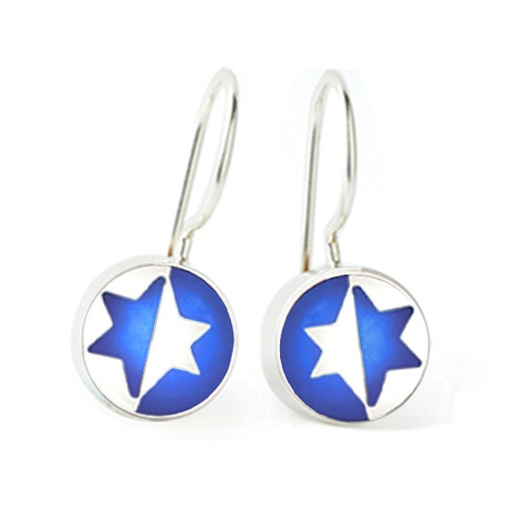 Blue Jewish Star Earrings